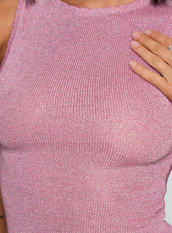 product Princess Polly No Pretending Top Pink Glitter Sleeveless Crew Neck 