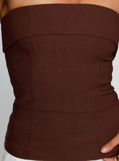 back view of model wearing Princess Polly Good Looking Strapless Top Currant Sleeveless straight 