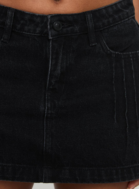 product Princess Polly Nickei Denim Mini Skirt Washed Black Mini Skirts 