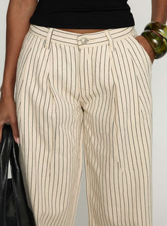 Frankee Wide Leg Mid Rise Denim Jeans Cream Stripe