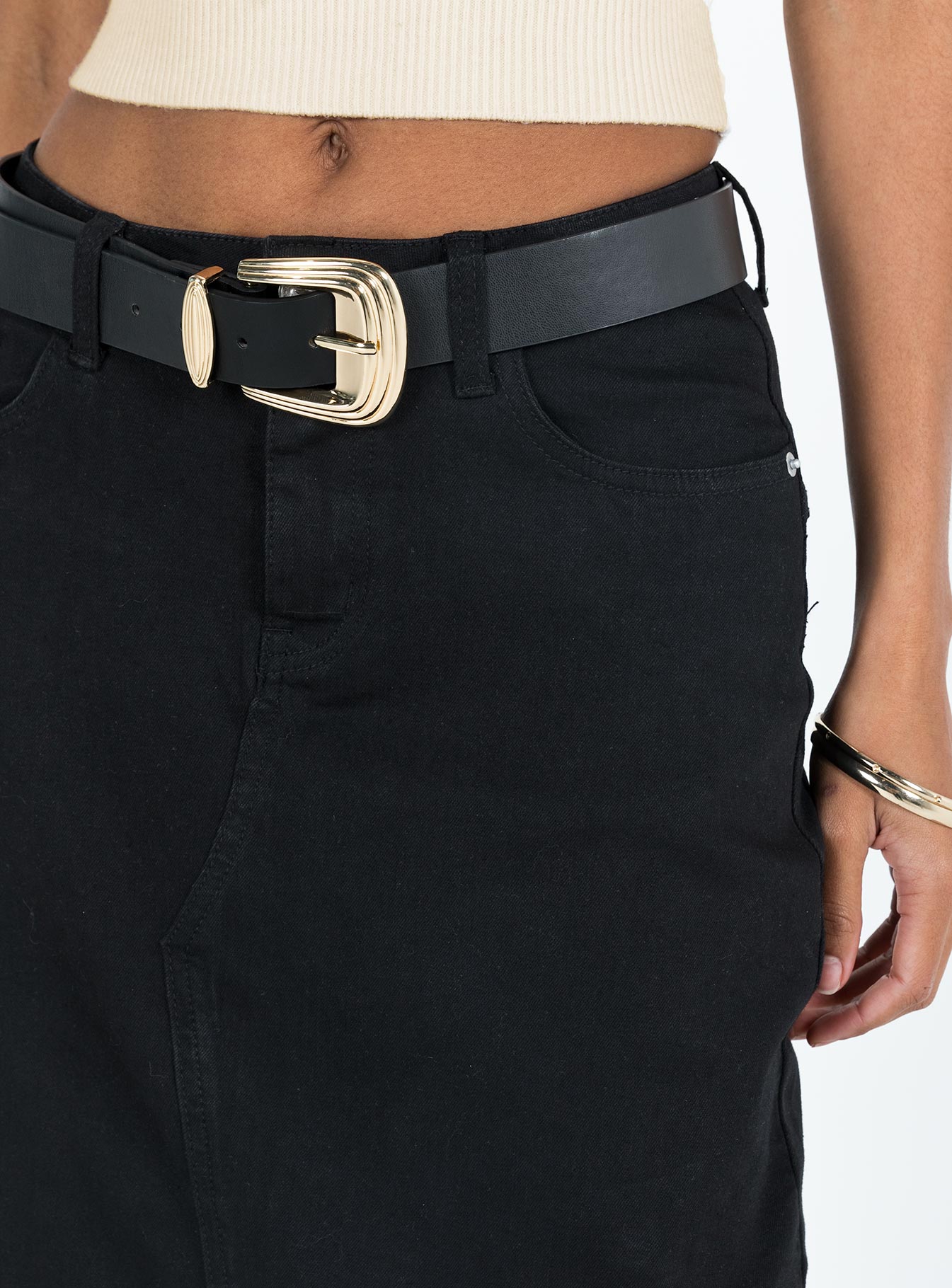 Front view of model wearing  front Batkins Maxi Skirt Black Princess Polly  Mini Skirts 