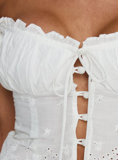 Twin Spirit Off Shoulder Broderie Top White