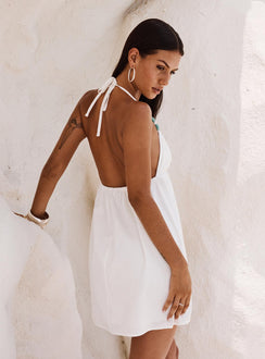 back view of model wearing Princess Polly Melanea Mini Dress White Plunger 