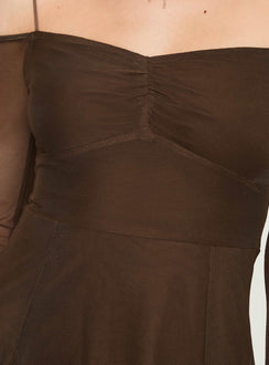 Off the shoulder mini dress Adjustable straps, v neckline, pinched bust, mesh material, invisible zip fastening Good stretch, fully lined  Princess Polly Lower Impact 