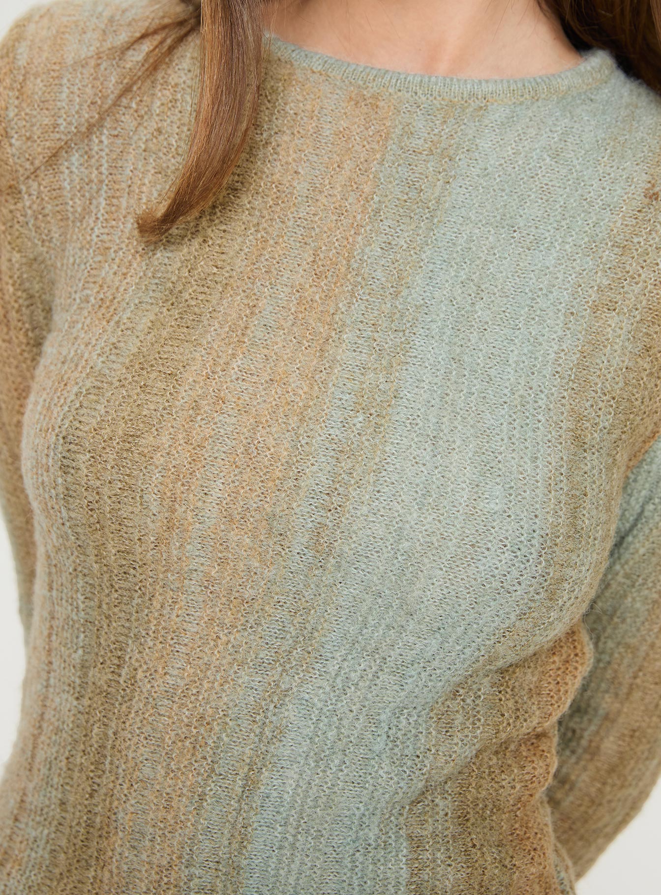 back view of model wearing Princess Polly Cardenas Long Sleeve Top Green Full Sleeves Crew Neck 