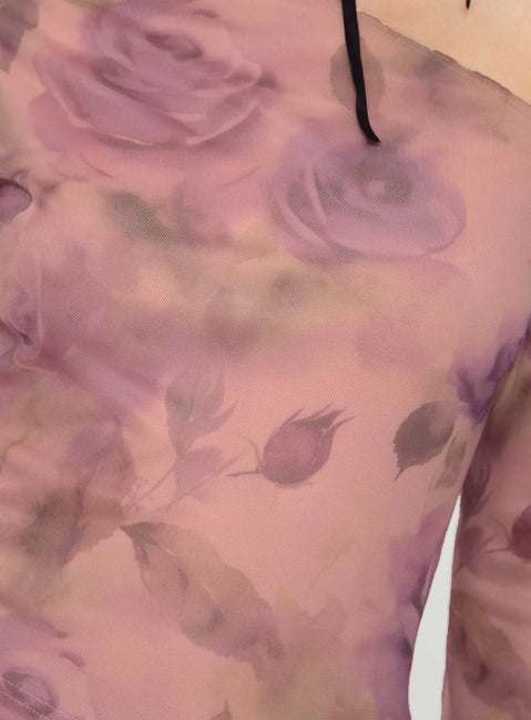 Long sleeve top Floral print, one shoulder style, mesh material Good stretch, fully lined  Princess Polly Lower Impact 