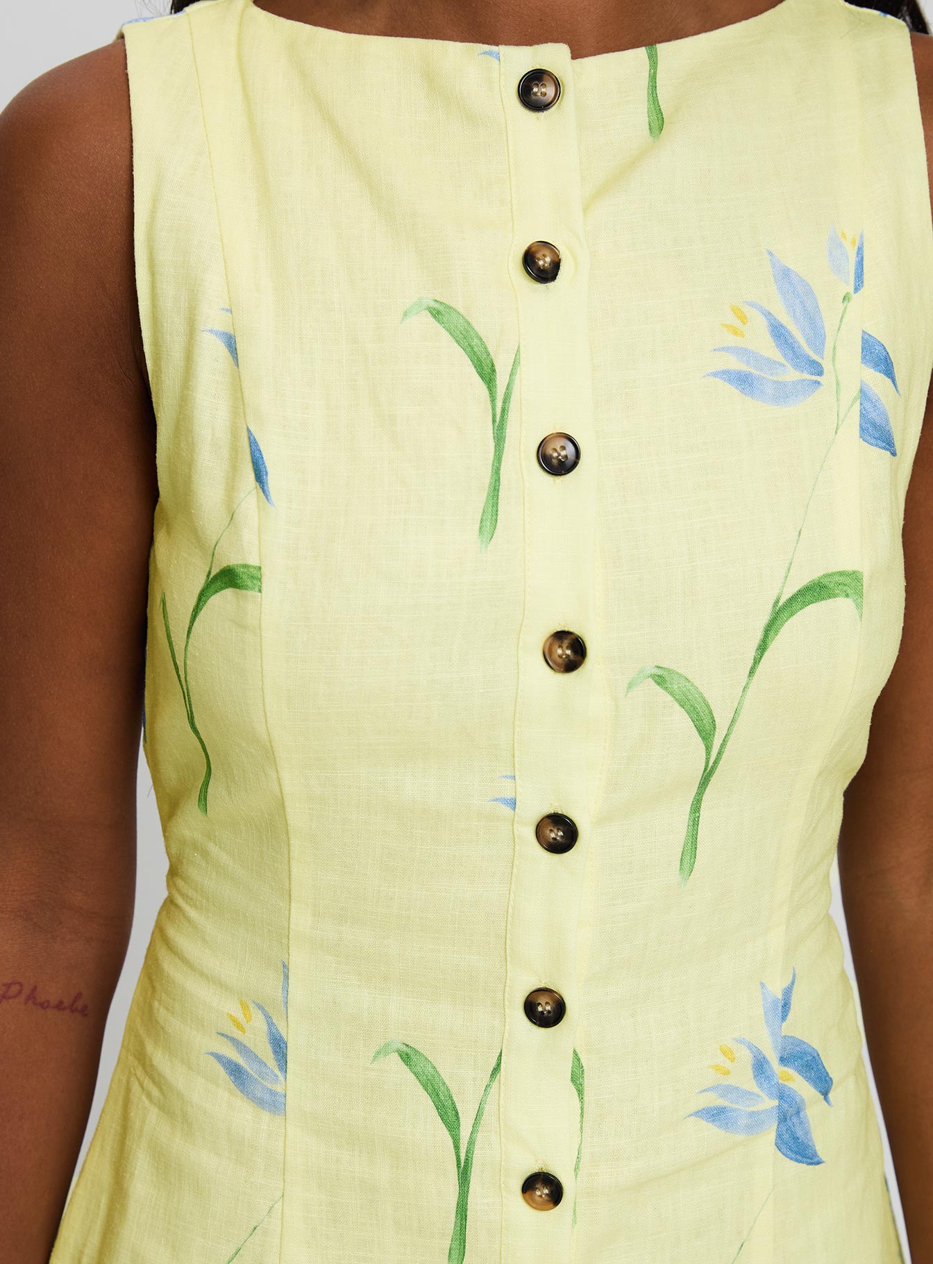 Dollie Linen Mini Dress Yellow Floral