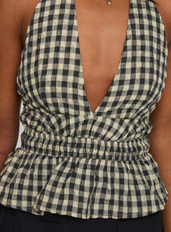 Perpetua Halter Neck Top Brown / Black Check