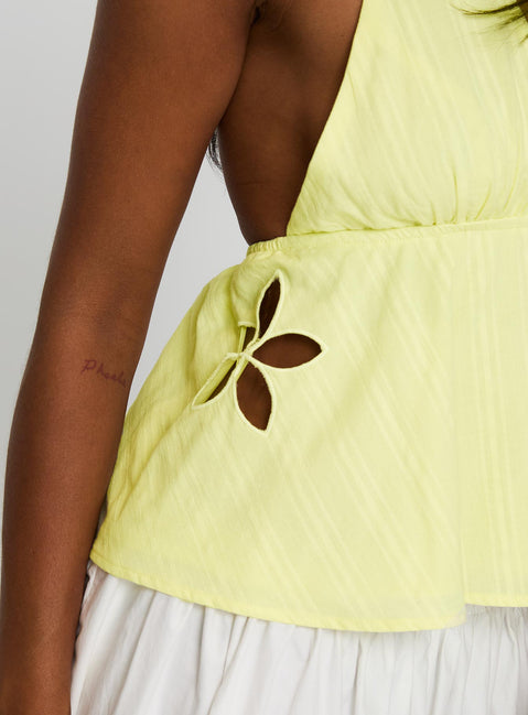 Just Want You Halter Floral Cut Out Top Yellow