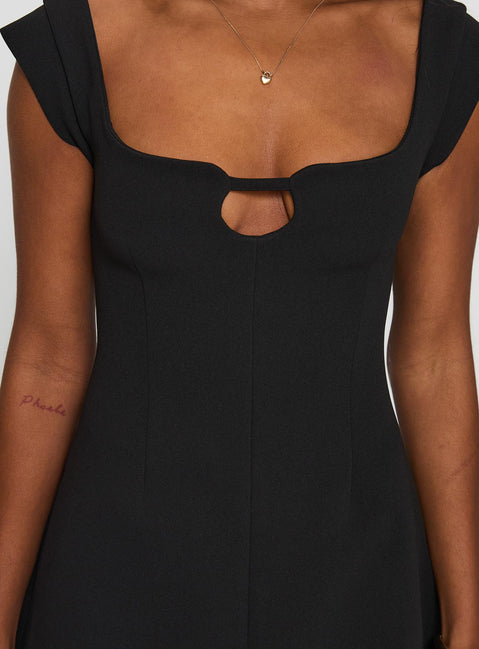 back view of model wearing Princess Polly Sylvette Mini Dress Black Sweetheart Neckline 