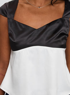 back view of model wearing Princess Polly Think About It Cap Sleeve Top Black / White Short Sleeves V-Neck 