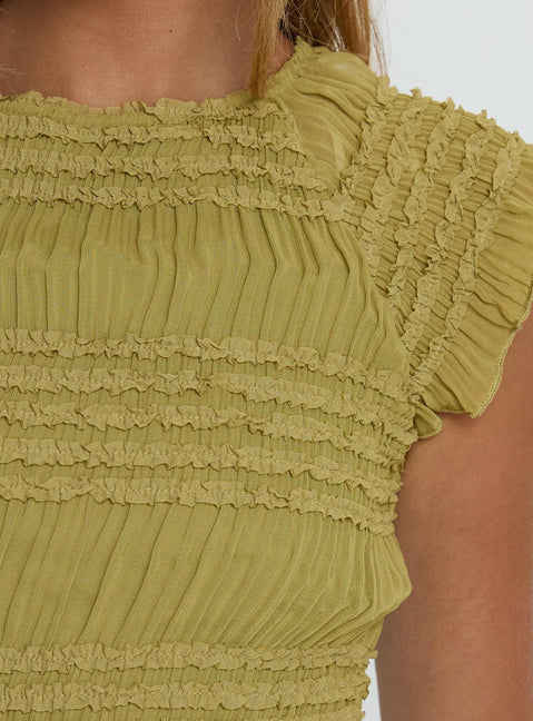 Talyn Cap Sleeve Frill Top Olive