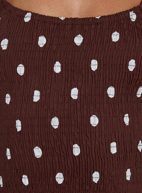 Ryna Scoop Maxi Dress Brown Polka Dot