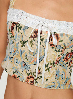 back view of model wearing Princess Polly Clydes Top Multi Sleeveless Square Neck 