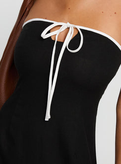 back view of model wearing Princess Polly Bijou Strapless Maxi Dress Black Straight Neck 