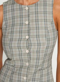 Good Manners Mini Dress Sage Check