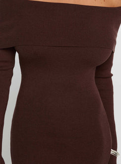 Celestara Off The Shoulder Maxi Dress Chocolate