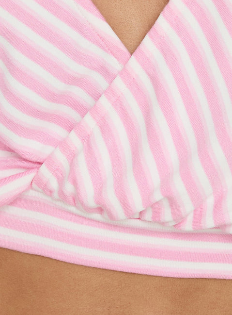 Priella Plunge Halter Top Pink Stripe