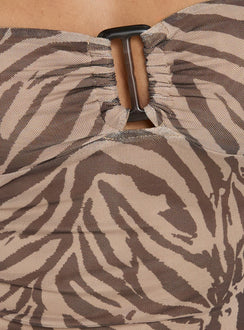Cielo Mesh Halter Top Brown Zebra