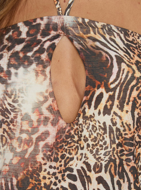 Elouzza Tie Neck Playsuit Leopard