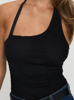 back view of model wearing Princess Polly Siennah Bodysuit Black Sleeveless 