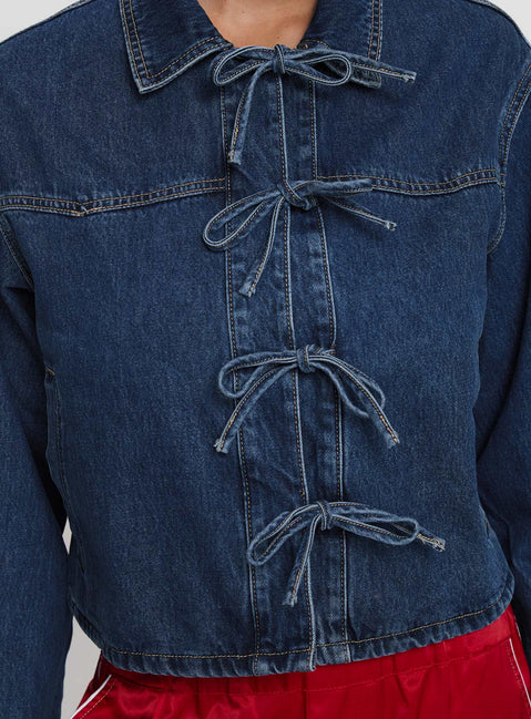 Good On You Bow Detail Jacket Blue Denim