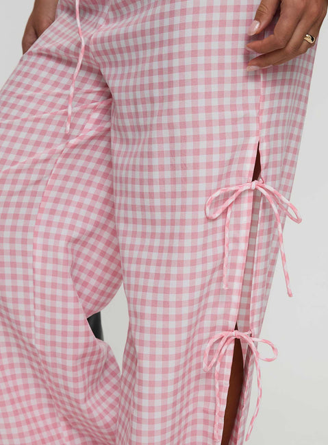 Villa Donna Bow Pants Pink Check