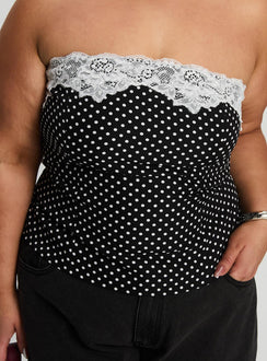 Ettore Lace Trim Strapless Top Black Polka Curve