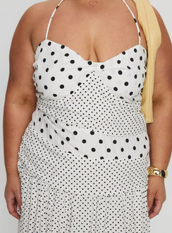 Marguerite Halter Maxi Dress White Polka Curve