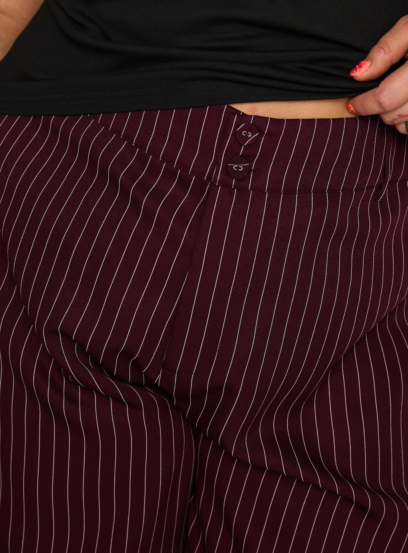 product Princess Polly Lorenne Mid Rise Pant Burgundy Pinstripe Curve 
