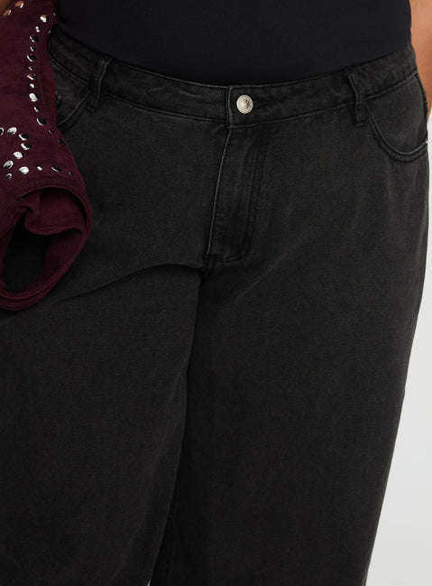 Ramos Low Rise Wide Leg Jeans Washed Black Curve