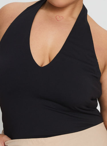 Someone New Halter Bodysuit Black Curve