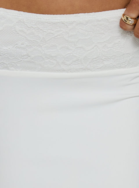 Designed with the Zenaide Lace Detail Midi Skirt White womens-skirts featuring midi length product Princess Polly