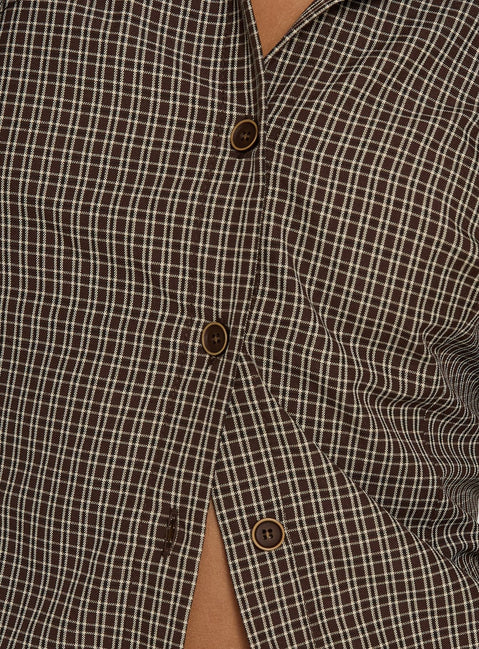 Amorah Cinched Longline Shirt Brown Check