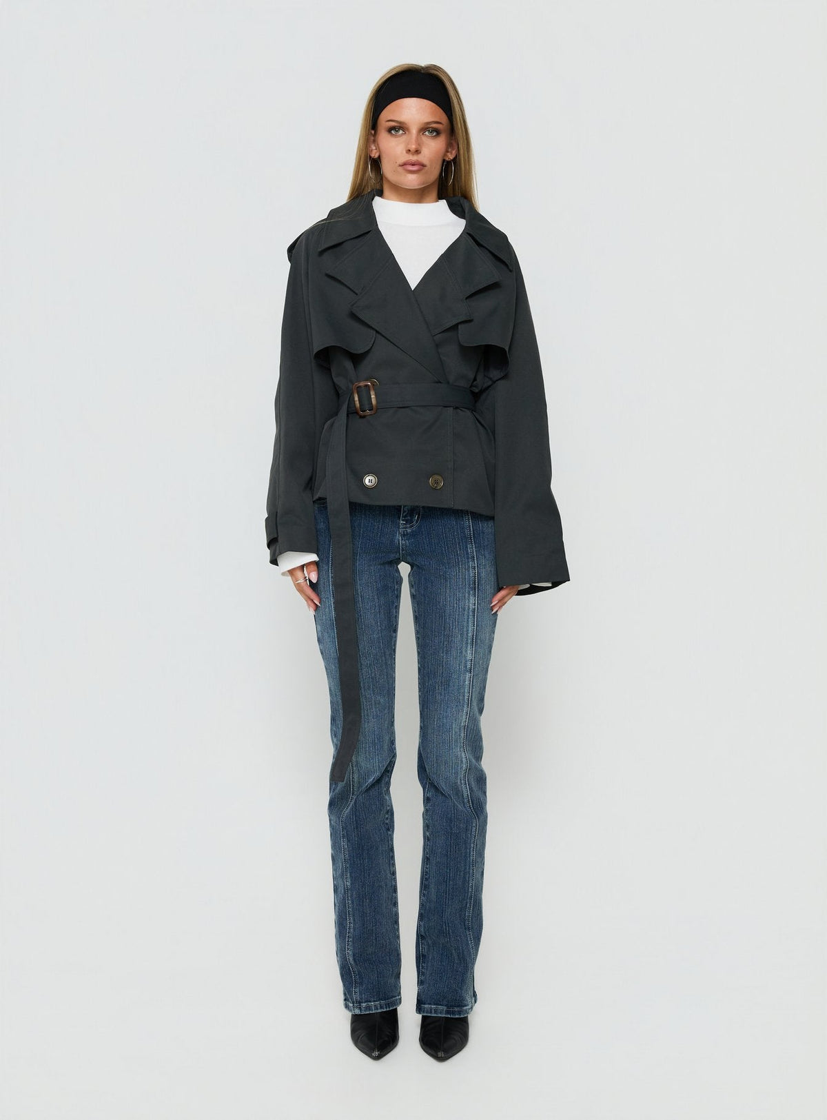 Eldora Cropped Trench Coat Slate Grey