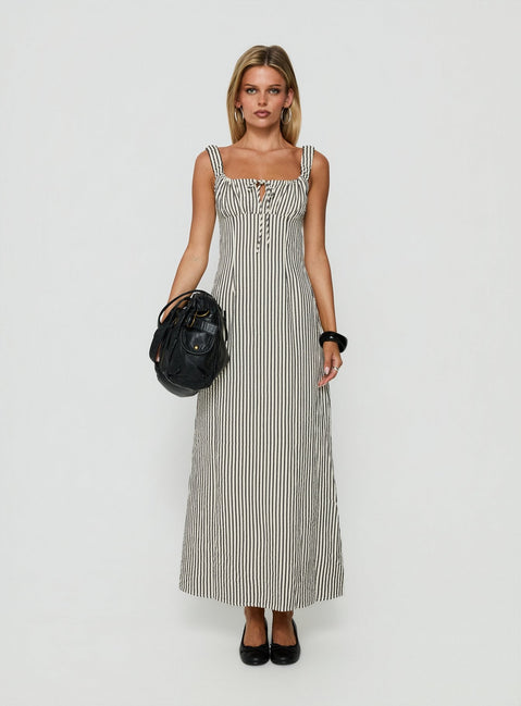Vespar Tie Detail Maxi Dress Black / Cream Stripe