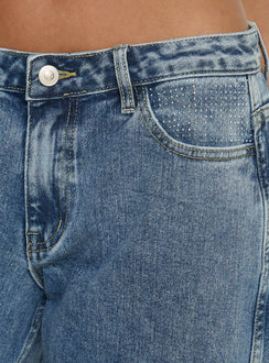 Ramos Diamante Low Rise Wide Leg Jeans Washed Mid Blue