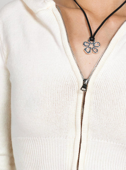 back view of model wearing Princess Polly Elingford Zip Up Hooded Sweater Cream 