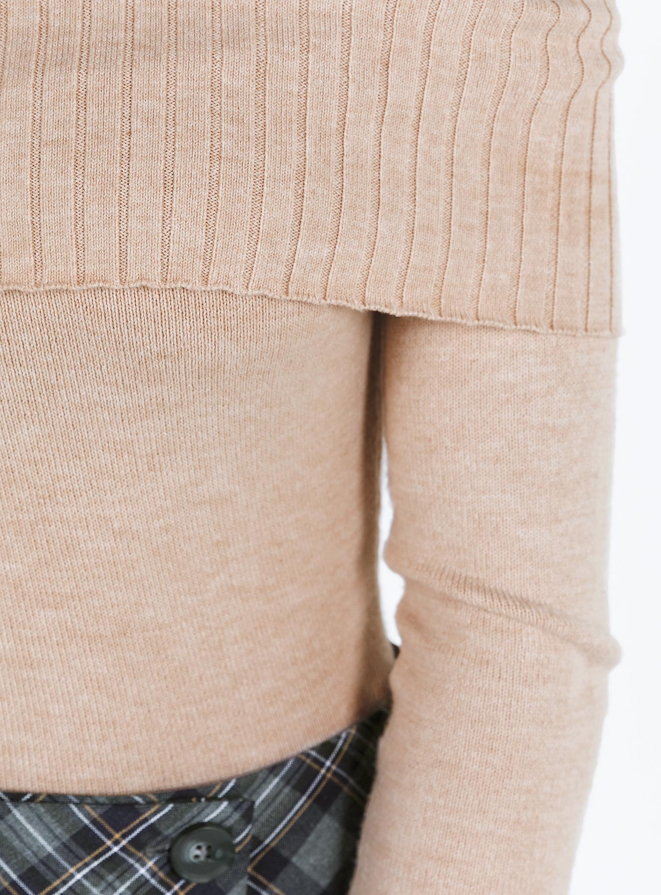 back view of model wearing Princess Polly Savani Off The Shoulder Bodysuit Beige Full Sleeves straight 