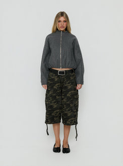 Chayden Cropped Faux Wool Bomber Jacket Grey