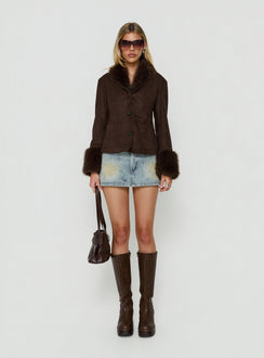 Memoree Faux Fur Trim Jacket Chocolate