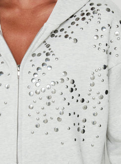 All Day Studded Oversized Hoodie Grey Marle