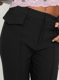 side view of model wearing Princess Polly Caraway Pants Black Low Rise Pants 