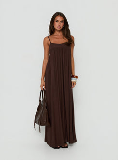 Wildah Linen Smock Maxi Dress Brown
