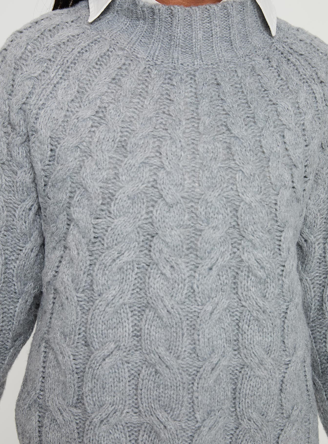 Cable knit sweater Turtle neck, ribbed trim detail Slight stretch, unlined 
