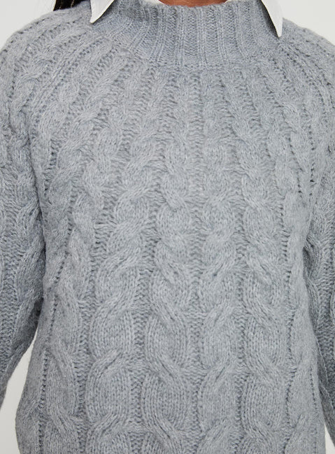Cable knit sweater Turtle neck, ribbed trim detail Slight stretch, unlined 
