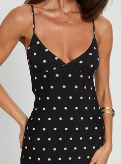 Glass Half Full Mesh Maxi Dress Black Polka