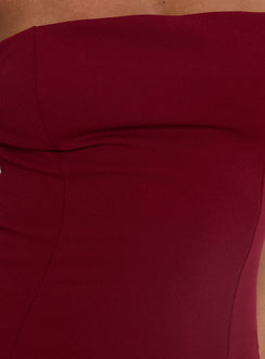 Diamanti Strapless High Slit Maxi Dress Burgundy
