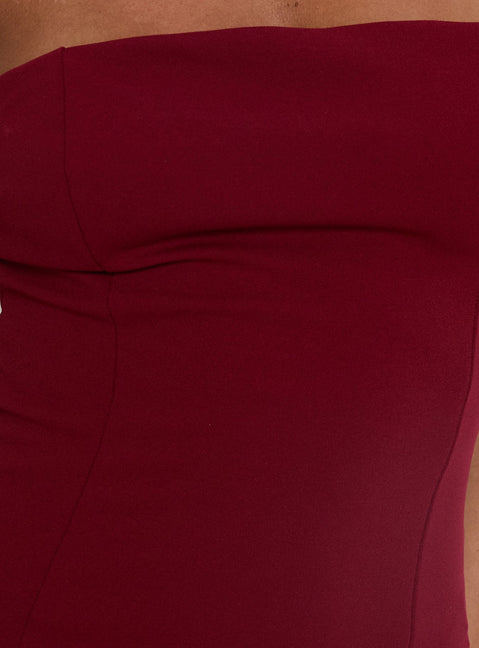 Diamanti Strapless High Slit Maxi Dress Burgundy
