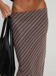 Midi skirt Striped print, mesh material elasticated waistband, lettuce edge hem Good stretch, fully lined  Princess Polly Lower Impact 